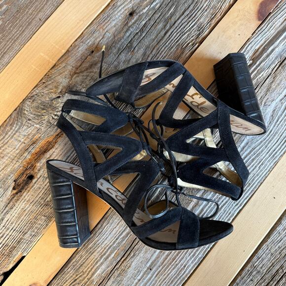 Sam Edelman Yardley black suede strappy heeled sandals - lace up - size 9.5 - Picture 6 of 8
